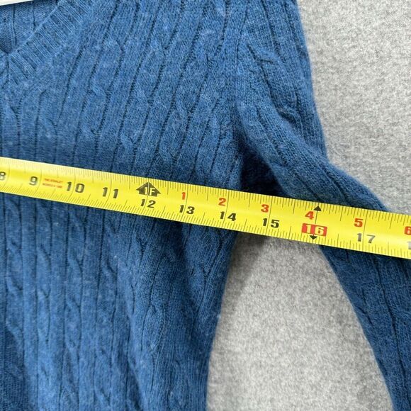 J Crew Sweater Womens PS Petite Small Wool Blend Blue Cable Knit V-Neck Long Slv - Picture 6 of 12